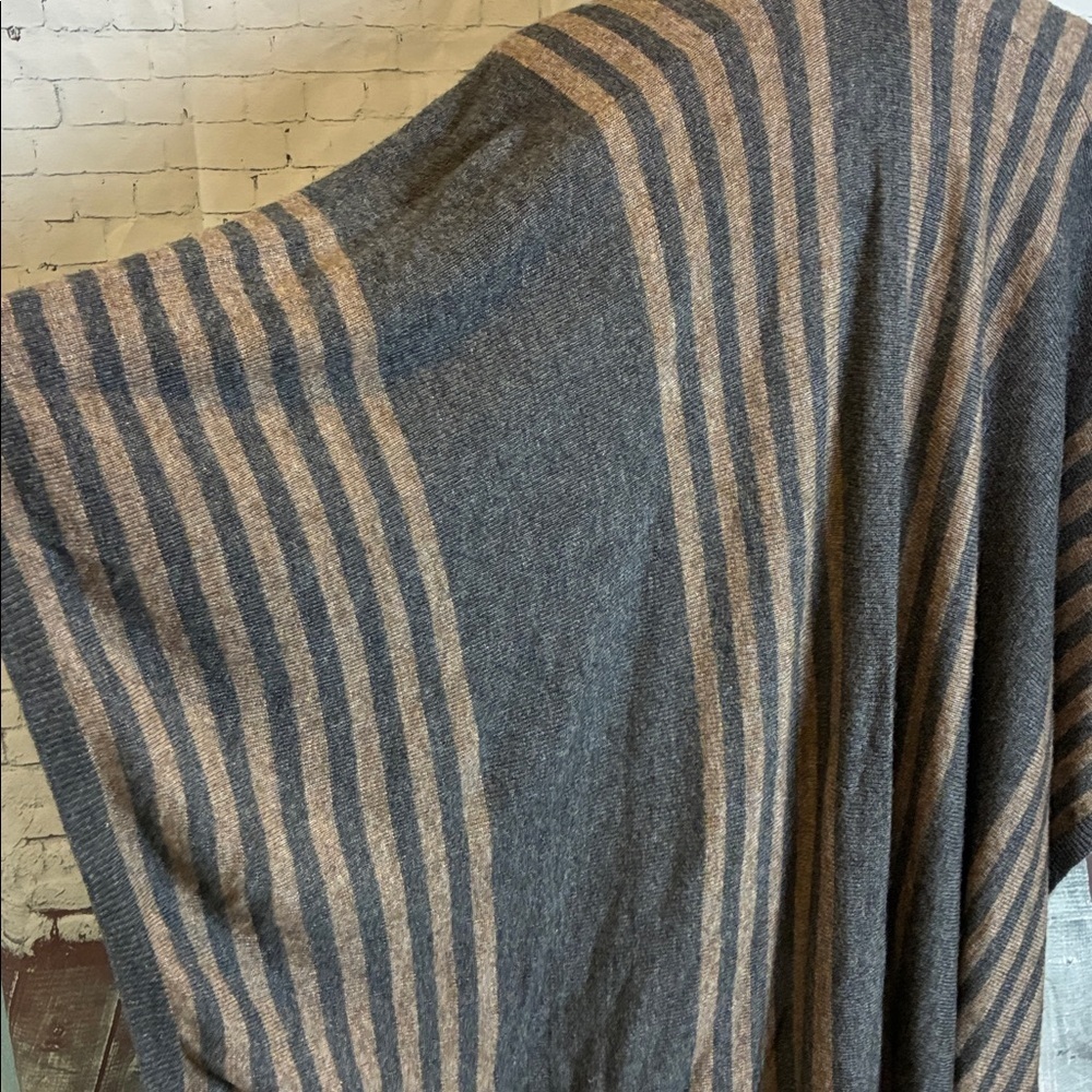 Cashmere Poncho Cape Scarf Gray Tan Stripe Boho Western 100% Cashmere Handmade - Picture 12 of 16